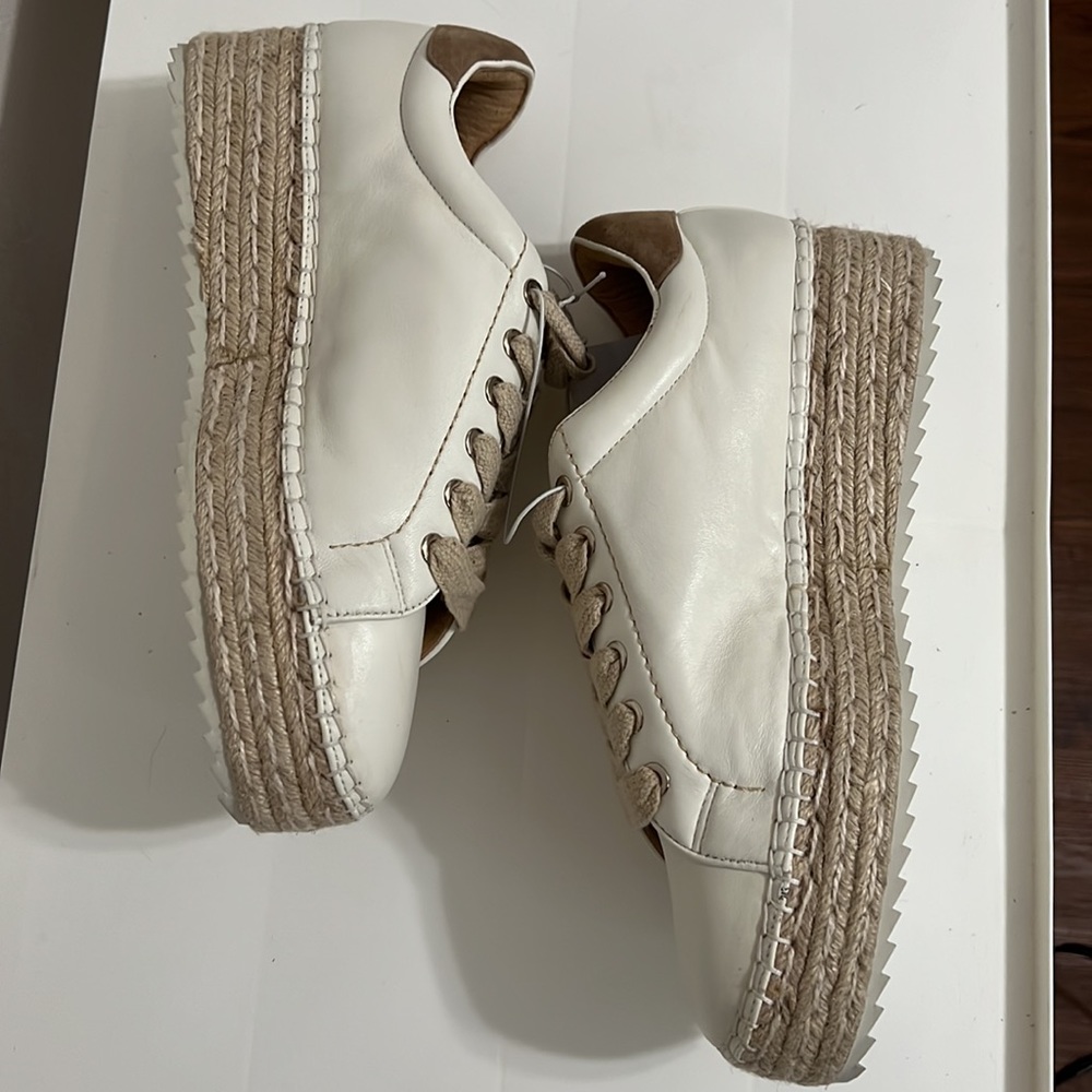 Joie Platform Leather and Jute Lace Up Cream Size 8 and Size 9 With Dustbag
